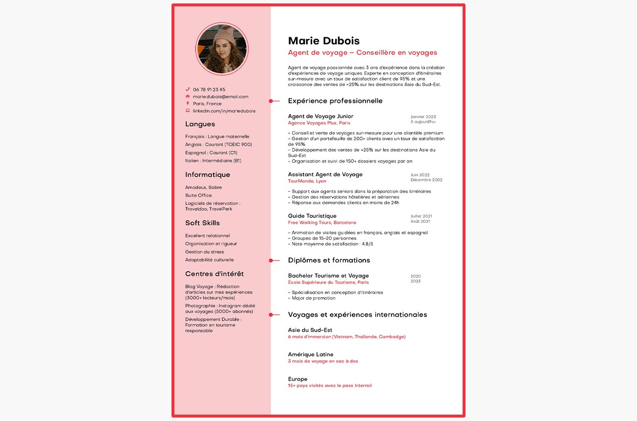 CV de professionnel du secteur du voyage